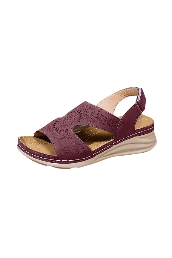 Purple Girls Summer Wedge Sandals Fish Mouth Thick Bottom Solid Color Comfortable Casual Style Lightweight Slip-On Outdoor Indoor Pu Sole