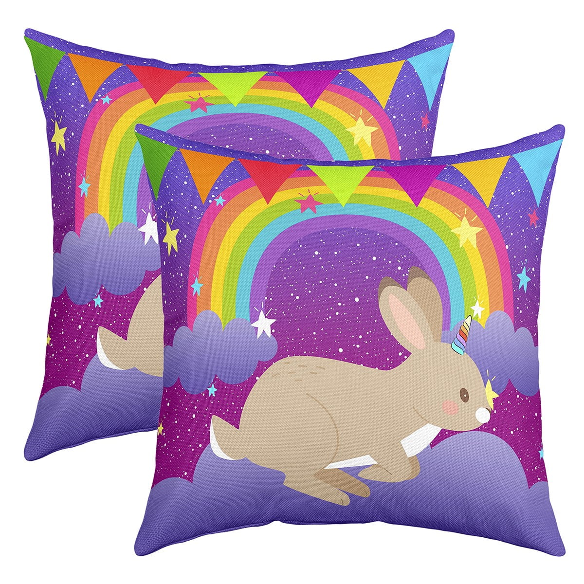 Purple Girls Unicorn Pillow Covers 24x24 inch set of 2 Cute Cat