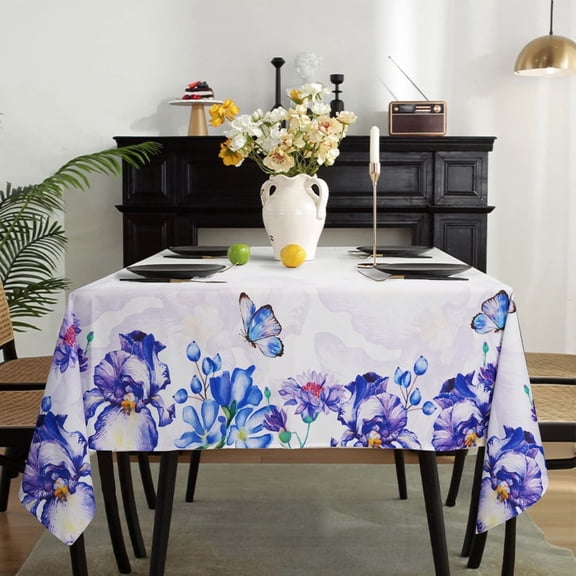 Purple Gladdon Floral Butterfly Tablecloth,Spring Summer Flower Print Table Cloth 60 x 102,Perfect for Kitchen Dinner,Restaurant ,Weddings,Outdoor Holiday Picnic Table Cover