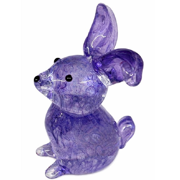 Purple Glass Bunny Figurine Decorative Art Glass Rabbit, 4.5 Inches