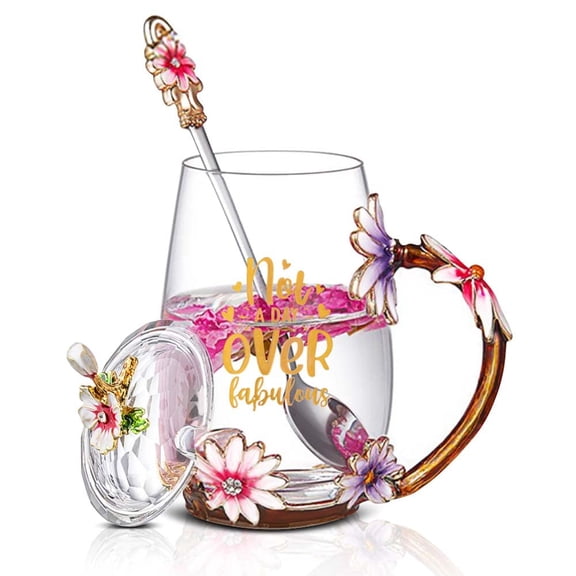 Purple Glass Coffee & Tea Serving Set with Butterfly Rose Design