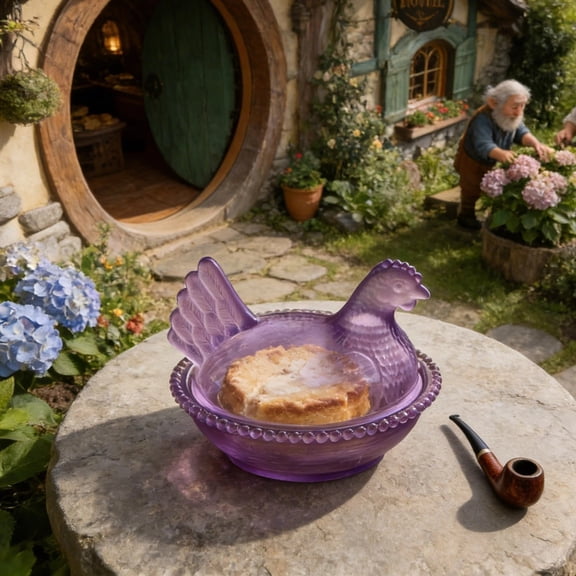 Purple Glass Rooster Figurine, Decorative Chicken Tabletop Ornament, Farmhouse Animal Statue for Kitchen, Office, Shelf & Home Decor