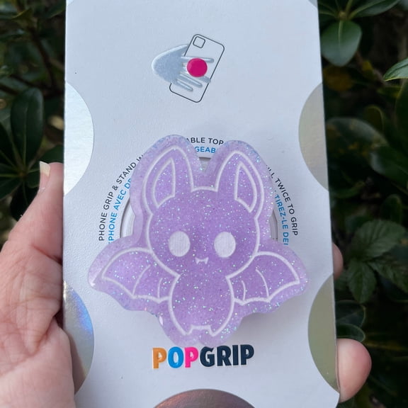 Purple Glitter Bat PopSocket: Kawaii Bat Phone Grip, Glittery Bat e-Reader grip