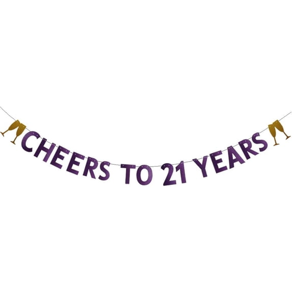 Purple Glitter Cheers to 21 Years Banner, Pre-Strung,Purple Glitter Paper Garlands for 21st Birthday / Wedding Anniversary Party Decorations, Letters Purple,CHEERS TO 21 YEARS