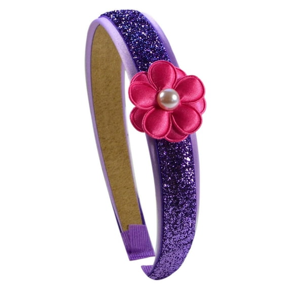 Purple Glitter Headband with Pink Daisy Flower for Preschoolers and Little Girls