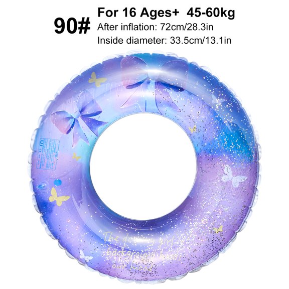 Purple Glitter Inflatable Swim Ring, PVC Butterfly Bow Pool Float Tube for Beach Pool Party