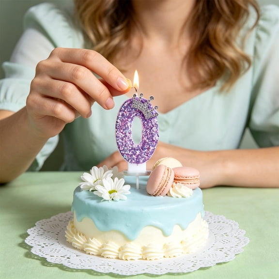 Purple Glitter Number Birthday Candle Set From Digit 0 to 4, Sparkly Shiny Surface, Safe Solid Wax Material, Dessert Cake Topper for Birthday Party & Festive Table Decoration