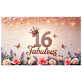 thumbnail image 1 of Purple Glitter Number Sweet 16 Birthday Banner Floral Crown Design Rose Butterfly for Teen Celebration Party Decoration, 1 of 9