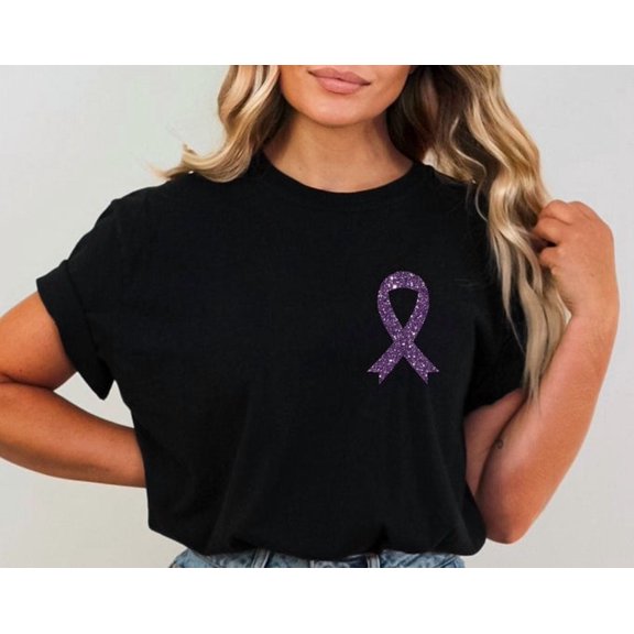 Purple Glitter Ribbon Shirt: Cancer Awareness Tee