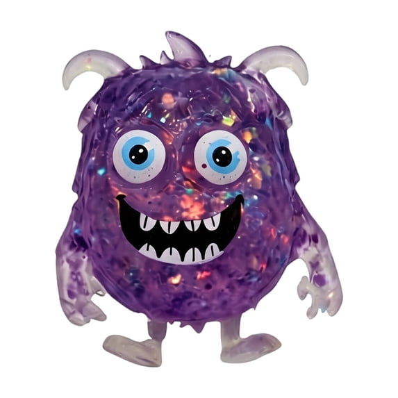 Purple Glitter Squishy Toy with Horns and Big Eyes, Single Unit, Sparkly Design, for Kids, Relaxation Toy