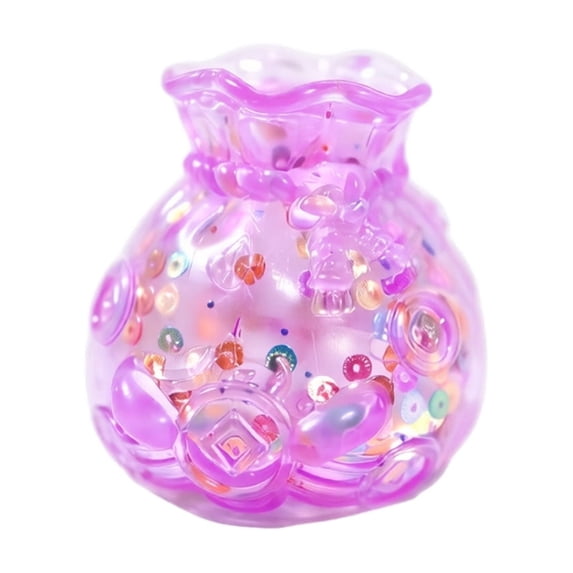 Purple Glitter Squishy Toy with Money Bag Design and Sparkling Beads, Single Piece, for Relaxation