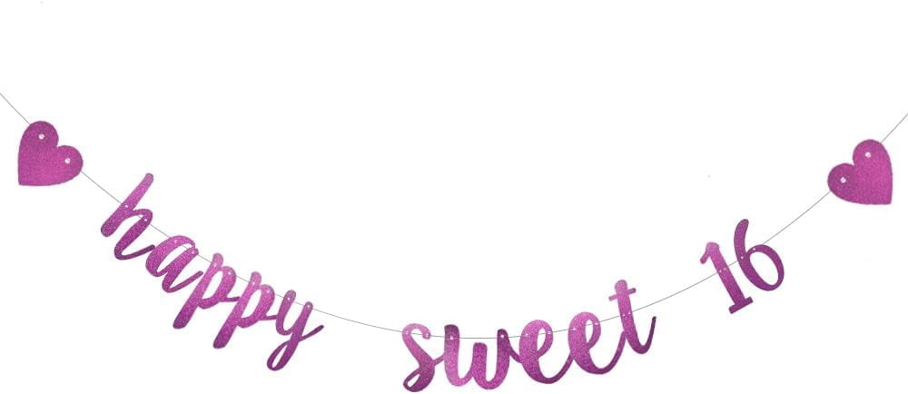 Sweet 16 Happy Birthday Sfondo Banner per Ragazza 16 Anni Tessuto Cartello Poster Decorazione per Feste