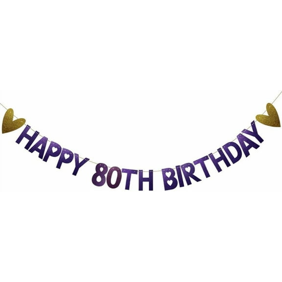 Purple Glitter paper Garlands Banner, Pre-Strung,80th Birthday Party Decorations Supplies,Purple HAPPY 80TH BIRTHDAY