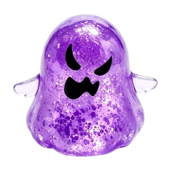 Purple Glow in The Dark Ghost Squishy Toy with Glitter, Halloween Party Favors for Kids, Light Up Relaxation Toy