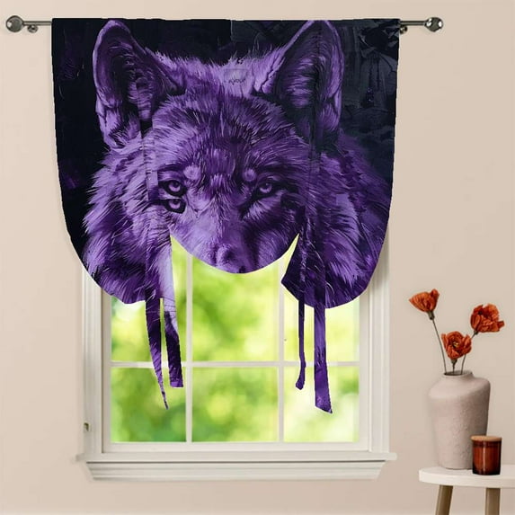 Purple Glowing Wolf Window Curtain for Living Room Roman Curtain Kitchen Tie-up Curtains Adjustable Drapes