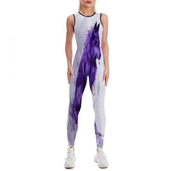 Purple Glowing Wolf Women's One Piece Yoga Jumpsuits Leggings Playsuit Gym Suit Fitness Running Athletic Clothes Gym Wear Set