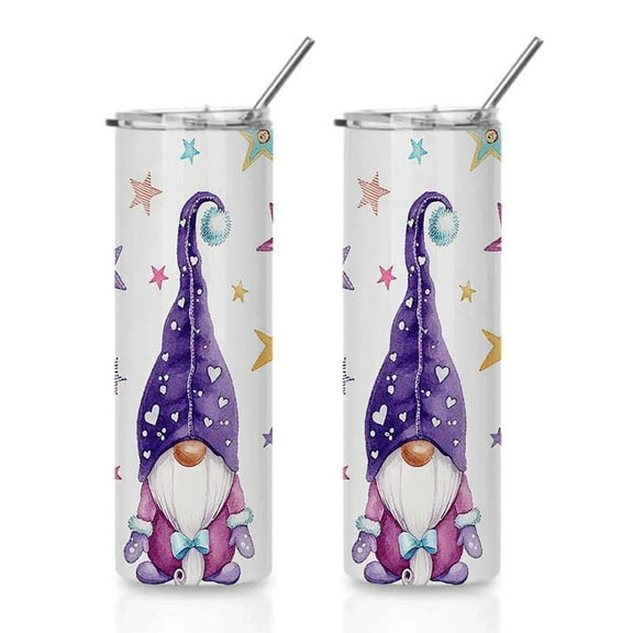 Purple Gnome Christmas Insulated Tumbler, Stainless Steel Travel Mug with Lid & Straw Holiday Cup