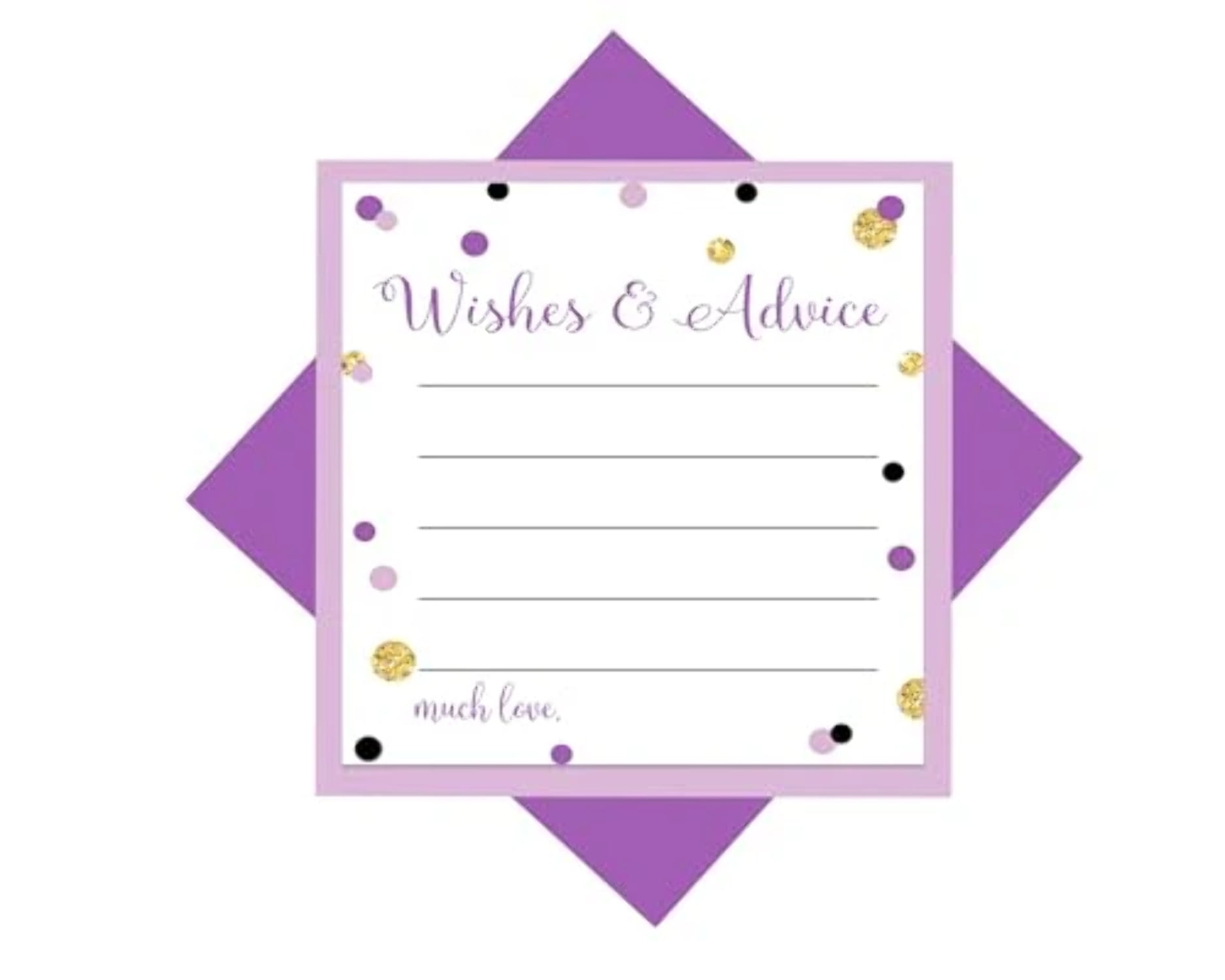 Purple and Gold Advice Cards (25 Count) Fill In Congratulations for Wedding Graduation Retirement Engagement - Baby Shower Wishes New Parents - Paper Clever Party