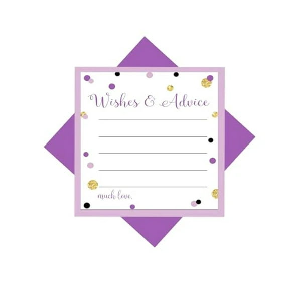 Purple and Gold Advice Cards (25 Count) Fill In Congratulations for Wedding Graduation Retirement Engagement - Baby Shower Wishes New Parents - Paper Clever Party