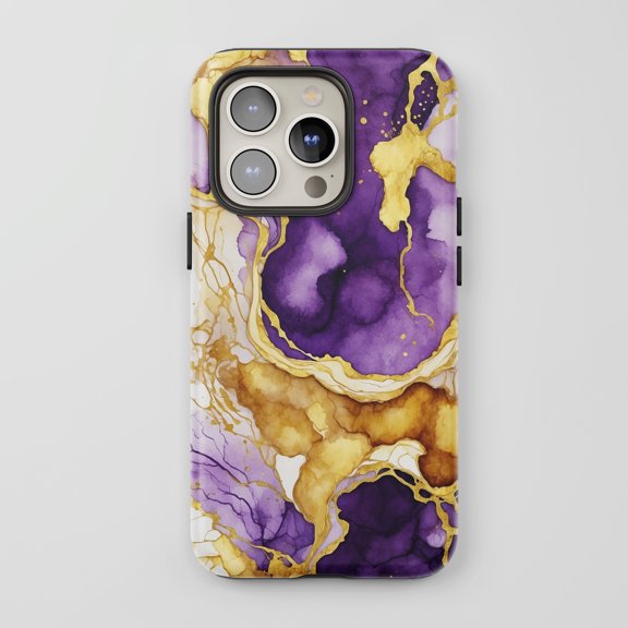 Purple Gold Agate For All iPhone Series Tough Phone Case Abstract Fluid Art Purple Gold