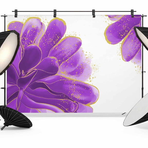 Purple Gold Backdrop for Photoshoot,Photography Photo Studio Background Wall Backdrop,Abstract Flower Ombre Aesthetics Paint Back Drop Banner Panel for Portraits Wedding Party Live Streaming 12x8Ft