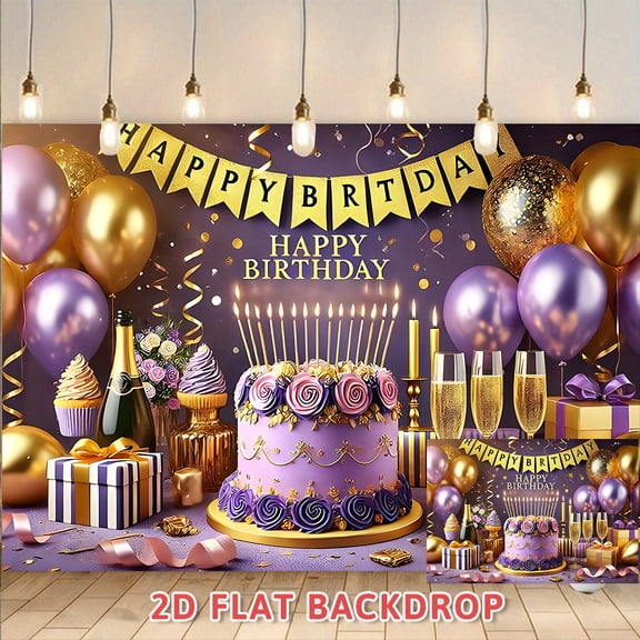 Purple Gold Birthday Backdrop, Adult Party Banquet Decor Background Wall, Birthday Photo Shooting Prop, Dessert Table Decor for Birthday Party Gathering Celebration