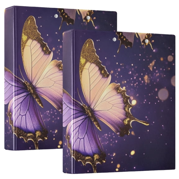 Purple Gold Butterflies Round Ring Binder 3 Rings 1.5" Capacity File Storage for A4 Size 1 Pack