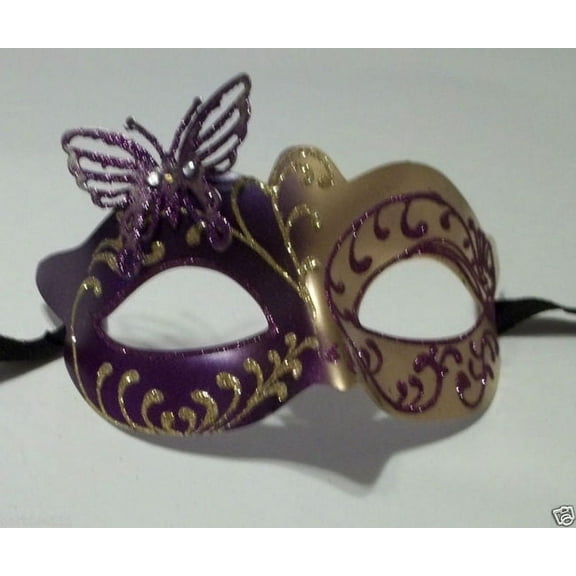 Purple Gold Butterfly laser cut Mardi Gras Masquerade Mask