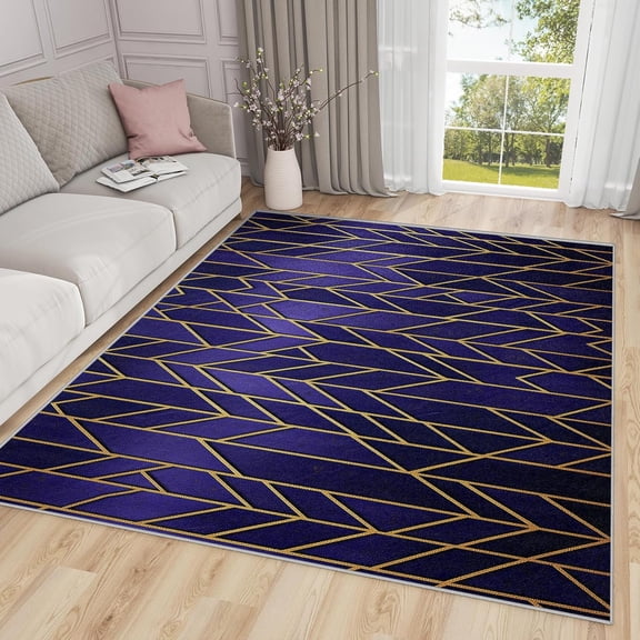 Purple Gold Chevron Area Rug, Luxury Geometric Pattern Carpet, Washable Non Slip Low Pile Soft Thin, Living Room Bedroom Study Entrance Home Decor Mat 5x8ft