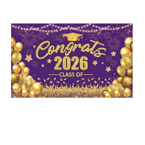 Purple and Gold Class of 2026 Banner Congrats Graduation Decorations - Large Graduation Backdrop, Congratulations Banner Grad Party Decorations Class of 2026-71x43 Inch