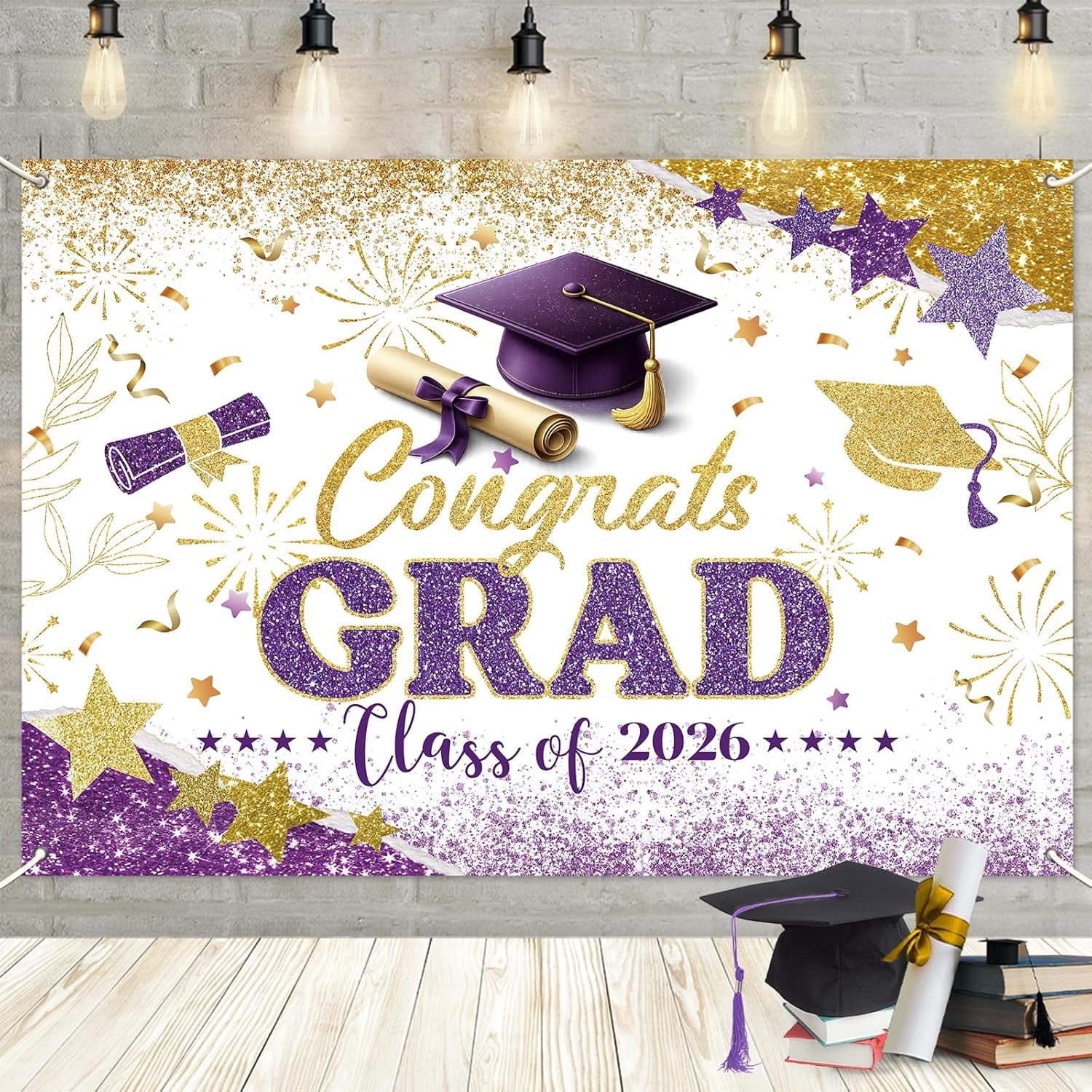 Purple Gold Congrats Grad Backdrop Class of 2026 Graduation Background ...
