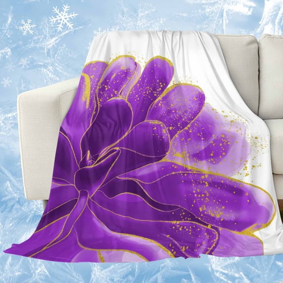 Purple Gold Cooling Blanket, Lightweight Breathable Summer Throw Blanket with Double Sided Cold Effect,Abstract Flower Ombre Aesthetics Paint Picnic Beach Blankets Bed Sheet for Hot Sleepers 60"x80"