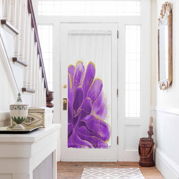 Purple Gold Door Curtains for Door Window, French Sidelight Front Back Door Curtains With Tieback, Abstract Flower Ombre Aesthetics Paint Kitchen Rod Pocket Drapes Panel, 25"x72"