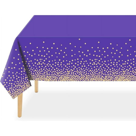 Purple and Gold Dot Tablecloth - 6 Pcs 54 × 108 Inches Purple and Gold Dot Disposable Tablecloth, Rectangle Waterproof Plastic Table Cloths for Outdoor Picnic, Birthday, Party, Baby Shower