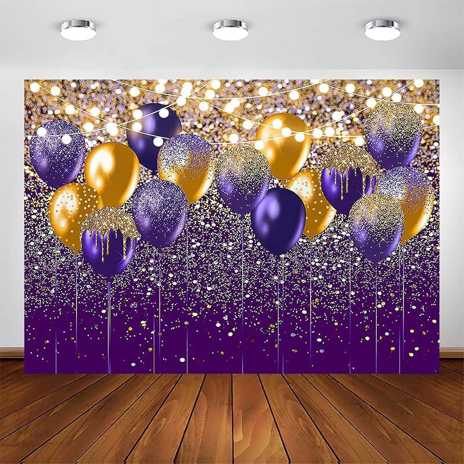 Purple and Gold Glitter Backdrop for Birthday Wedding Prom Graduation