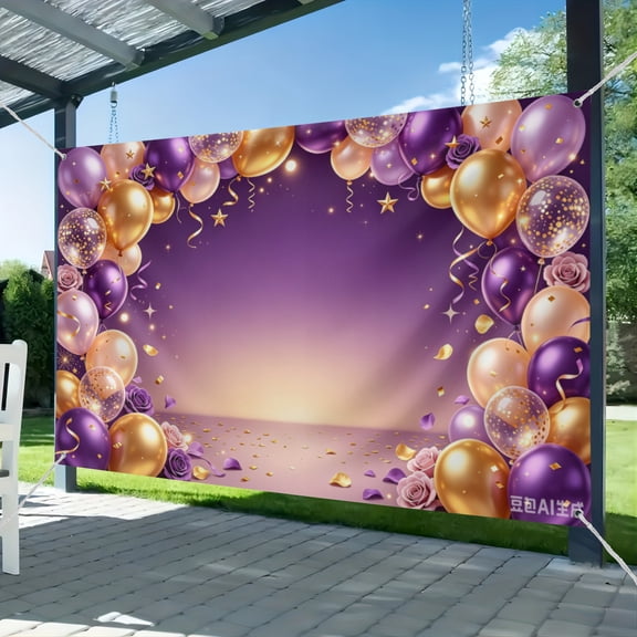 Purple and Gold Glitter Backdrop for Birthday Wedding Prom Graduation Photography Background Glitter Gold Purple Balloon Party Decorations Photoshoot Photobooth 51*59IN
