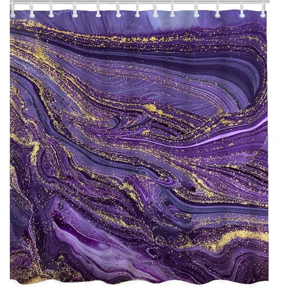 Purple Gold Glitter Powder Silver Marble Ripple Shower Curtain Violet Marbling Texture Water Resistant Bathroom Accessories For Home Decorations 65"W x 72"L (Pack of 1)