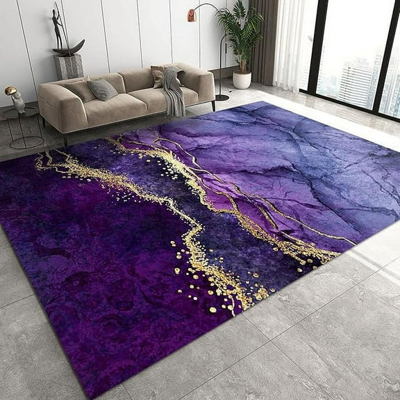 Purple Gold Gradient Marbled Area Rug, Retro Abstract Dieamy Design Non-Slip Carpet, Washable Rug Lightweight Portable Breathable Soft Comfortable For Bedroom Living Room Decor 5 x 6ft