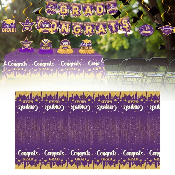 Purple and Gold Graduation Tablecloth, 2026 Graduation Decorations, Graduations Party Decorations Tablecloth, Graduation Centerpieces for Tables, Congrats Grad Party Decorations 1Pcs