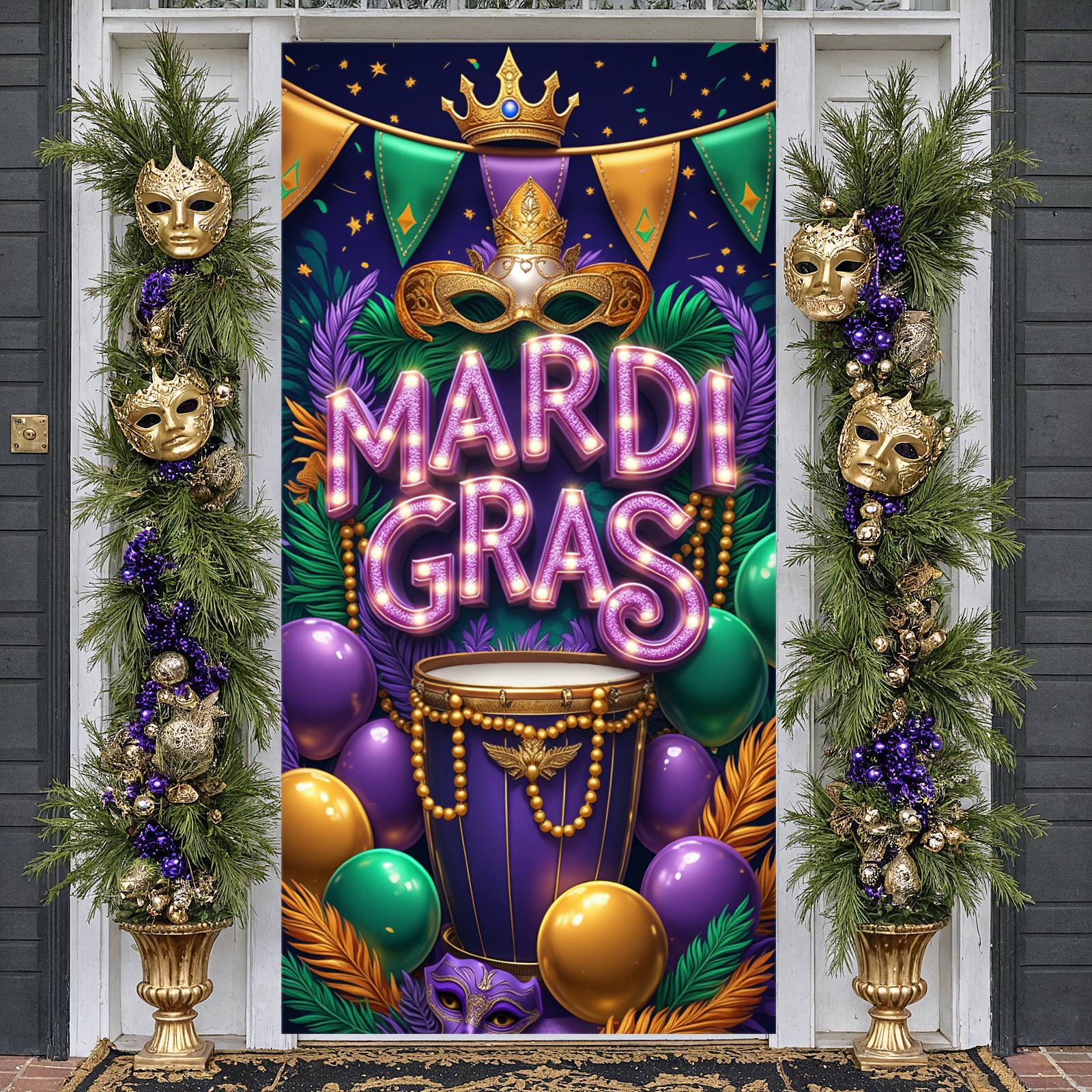 Purple Gold Green Mardi Gras Banner Masquerade Masks Carnival Display