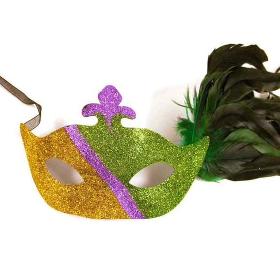 Purple Gold Green Mardi Gras Fleur De Lis Venetian Feather Masquerade Mask