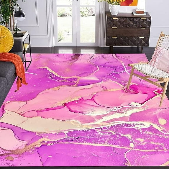 Purple Gold Marble Abstract Modern Area Rugs Soft Thick Girls Room Floor Carpet Chic Boho Rug For Bedroom Living Room Large Rug Under Dining Table Art Decor Home Office Rug 4 x 5ft