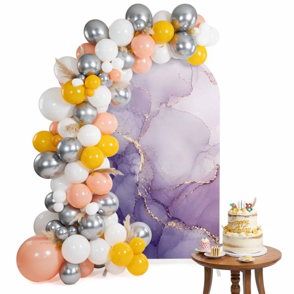 Purple Gold Marble Arch Backdrop Cover 4FT Abstract Gradient Stone Crack Texture Modern Spandex Fitted Arch Covers Stretchy Backdrop Decoration for Wedding Birthday Graduation Party