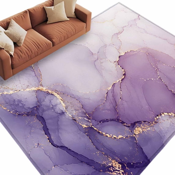 Washable Abstract Shape Rug Purple Gold Marble Area Rug, Abstract Gradient Stone Crack Texture ...