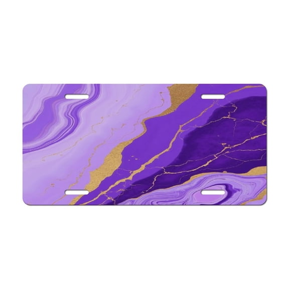Purple Gold Marble Art-2 Car Decorative Front License Plate,Vanity Tag,Metal Car Plate,Aluminum Novelty License Plate for Men/Women Car,6 X 12 Inch