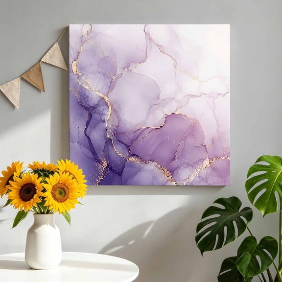 Purple Gold Marble Canvas Wall Art Framed Wall Decor for Living Room Bedroom Bathroom, Abstract Gradient Stone Crack Texture Modern Canvas Pictures Ready to Hang Decor, 8"x8"