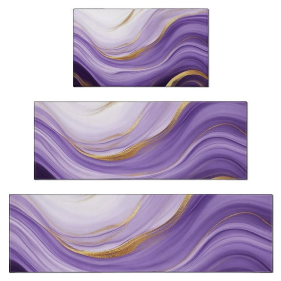 Purple Gold Marble Pattern Kitchen Rugs Sets Of 3,Kitchen Runner Rugs Non Skid Washable,Decorative Kitchen Floor Mats for Kitchen,Sink,Laundry,17"x30"+ 17"x47" + 17"x59"