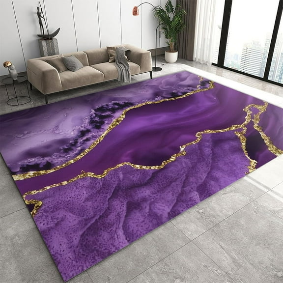 Purple Gold Marble Rug 2'x3' Area Rugs for Living Room Bedroom Rug, Light Luxury Gold Foil Art Aesthetic Soft Carpet for High Traffic Area Hallway Entrance Laundry