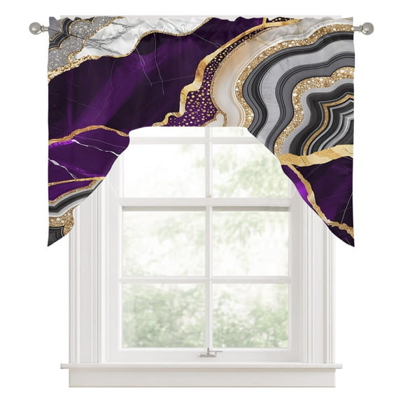 Purple Gold Marble Swag Valance for Windows, Glitter Geometric Marble Foil Texture Swag Curtains Valances for Small Window Treatment Rod Pocket for Kitchen Bathroom 1 Panel 56x36in