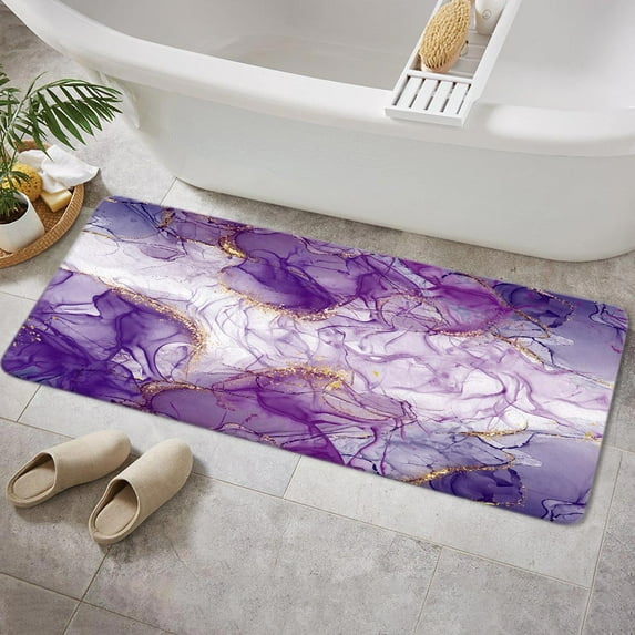 Purple Gold Marble Texture Bath Mats for Bathroom, Abstract Modern Durable Soft Flannel 3D Print Rug Kitchen Bedroom Indoor 17X48IN